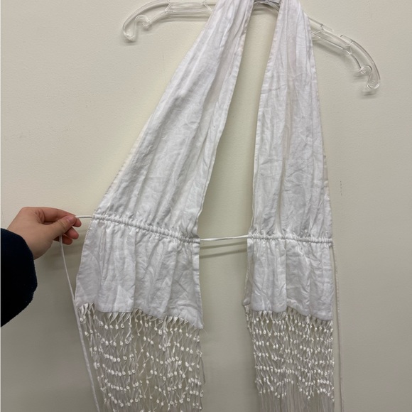 Zara White Linen Backless Eonen Macrame Fringe Halter Size S - Picture 3 of 10